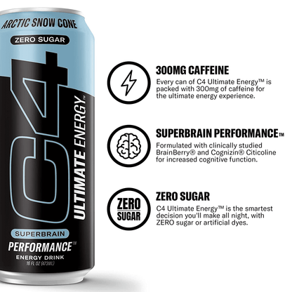 C 4 Ultimate Energy Zero Sugar 16oz Arctic Snow Cone