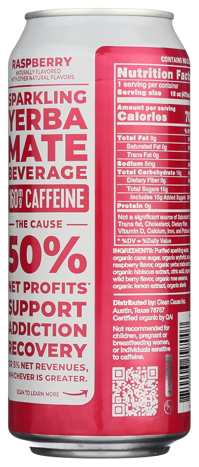 Clean Cause Yerba Mate Raspberry, 16 oz, Can
