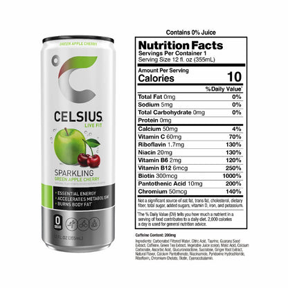 Celsius Green Apple Cherry 12 Oz Can