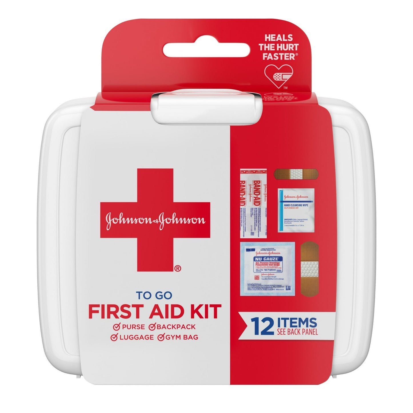 Johnson & Johnson First Aid To Go:Durable Plastic Case - 12 Items