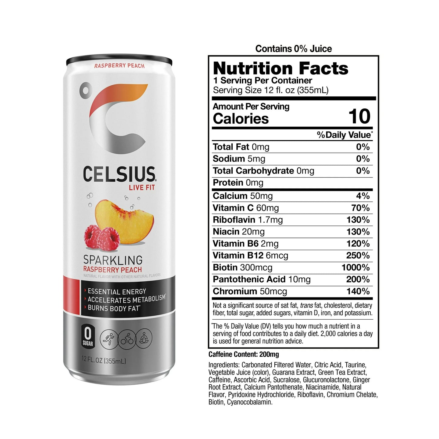 Celsius Raspberry Peach 12 Oz Can