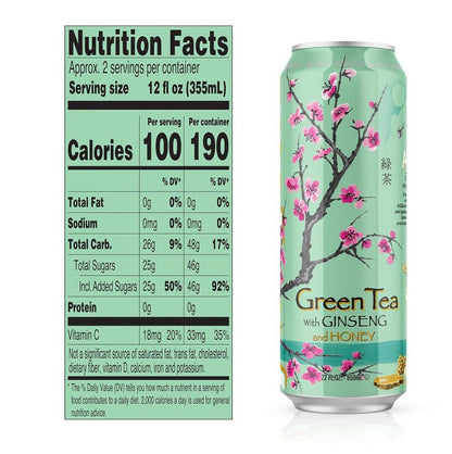 Arizona: Green Tea W/ Ginseng & Honey. 22 oz, Can